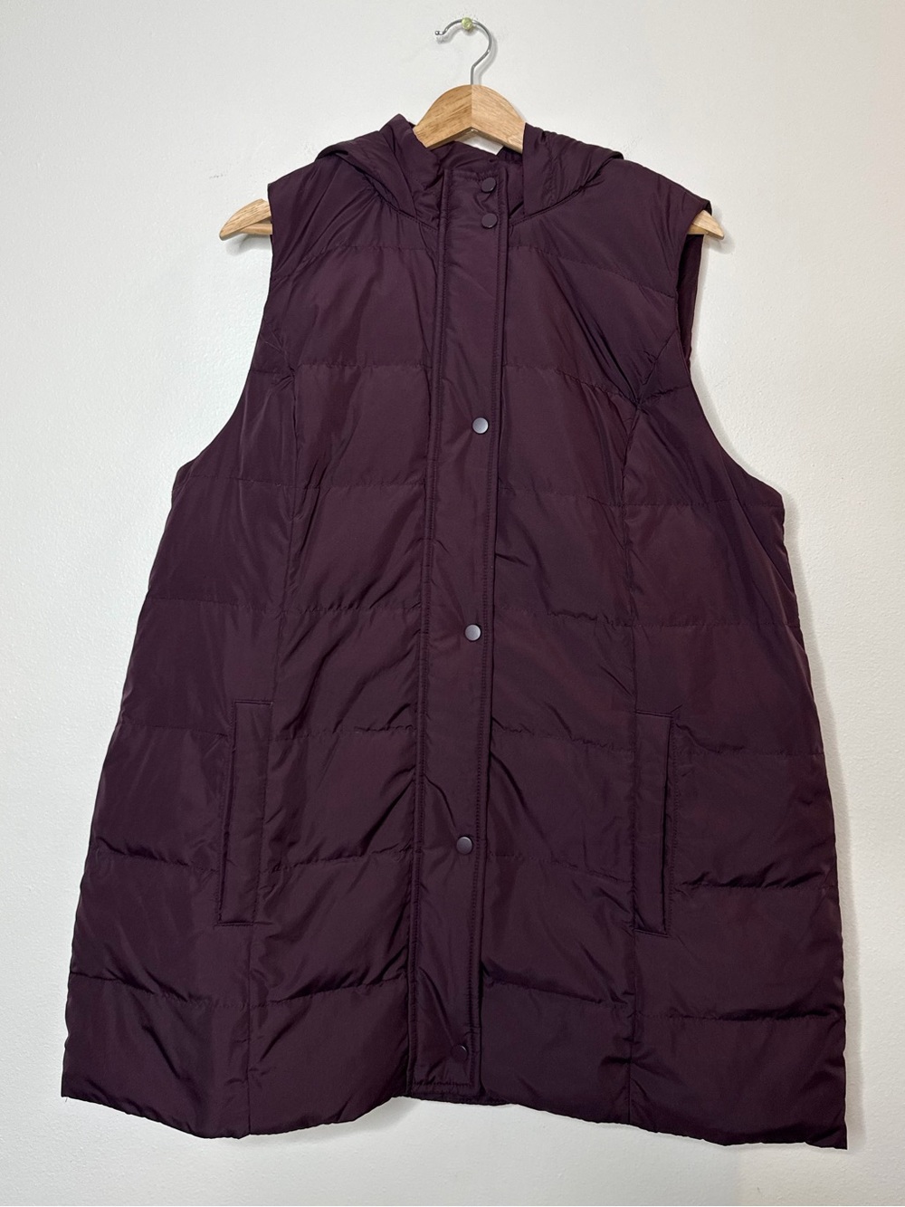 J. Jill Down Feather Puffer Vest hooded longline layer in deep plum size large
